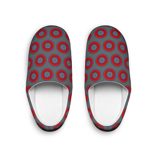 Women's Lumpy Slippers - red vivid donut print w/dark gray background