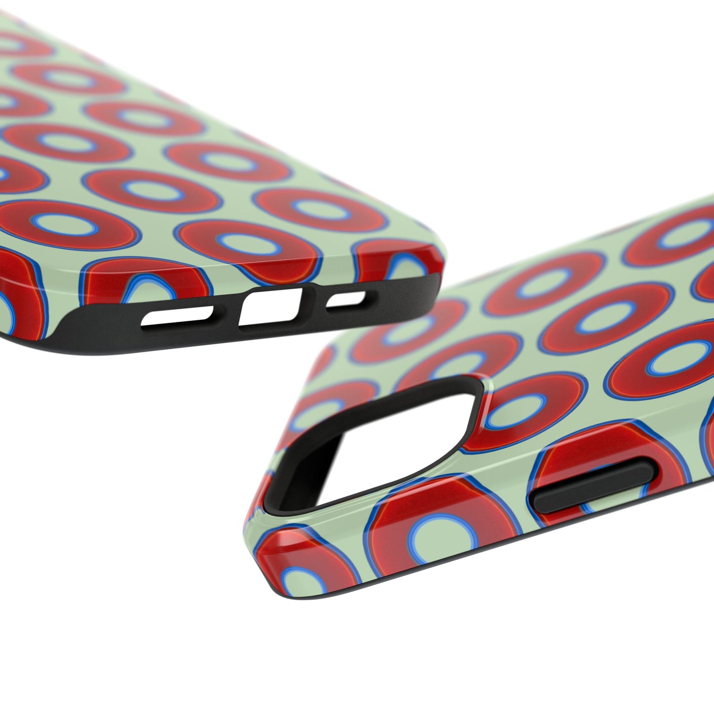 Impact-Resistant Lumpy Donut Case - red vivid donut print w/seafoam green background