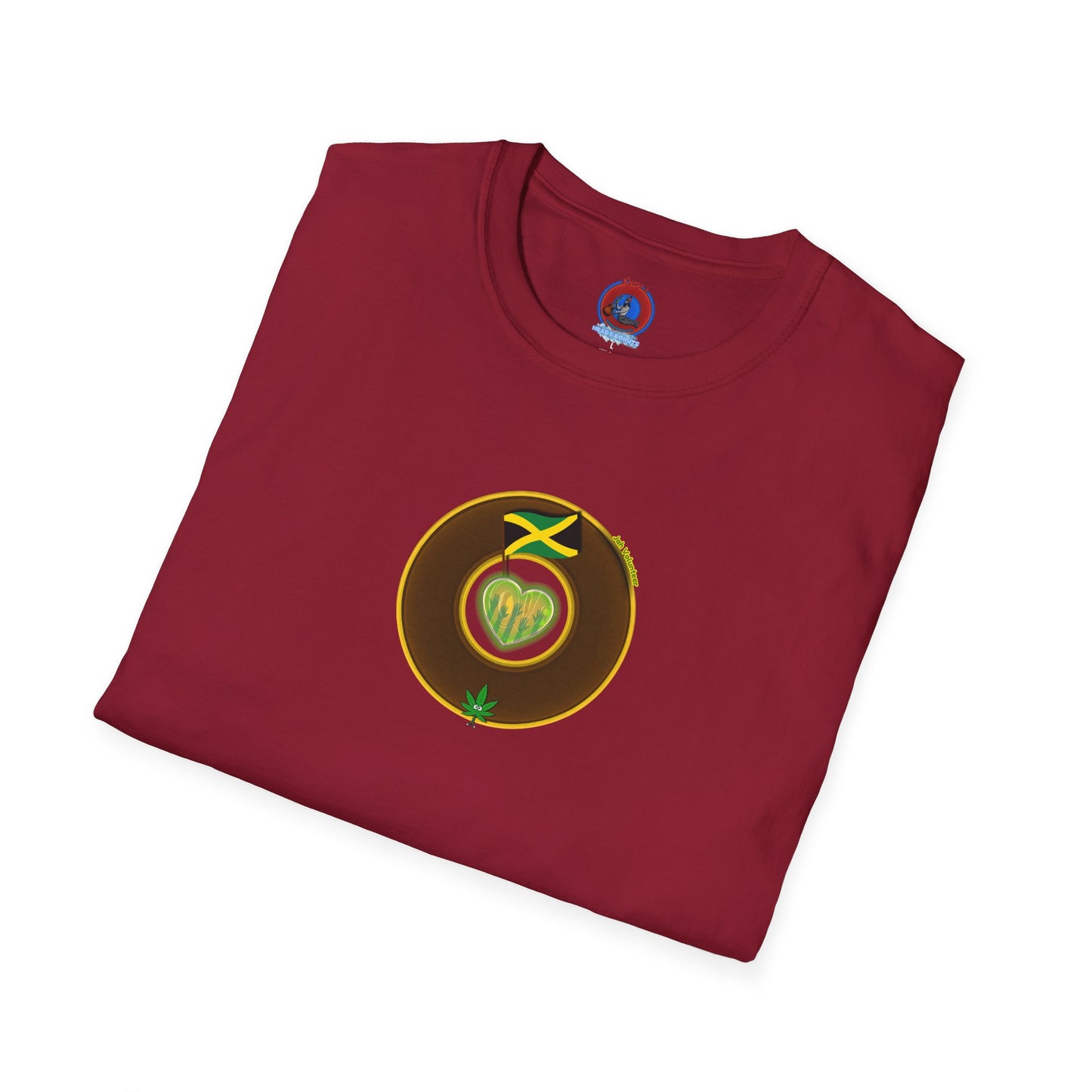 Classic Donut Tee - Unisex Soft-Style - "Jah Volunteers Protect Jah Love... and donuts!" - vivid brown/gold donut