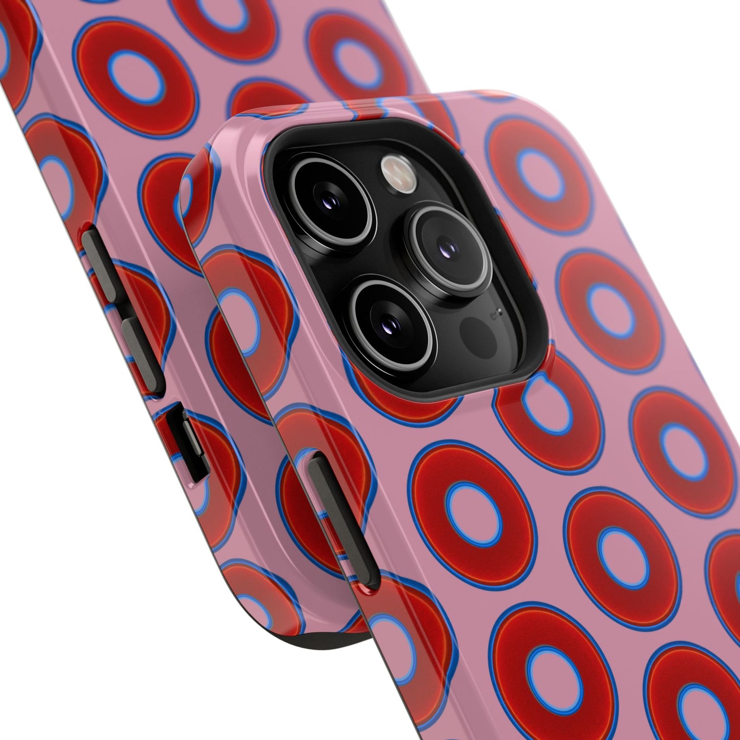 Impact-Resistant Lumpy Donut Case - red vivid donut print w/pale magenta background