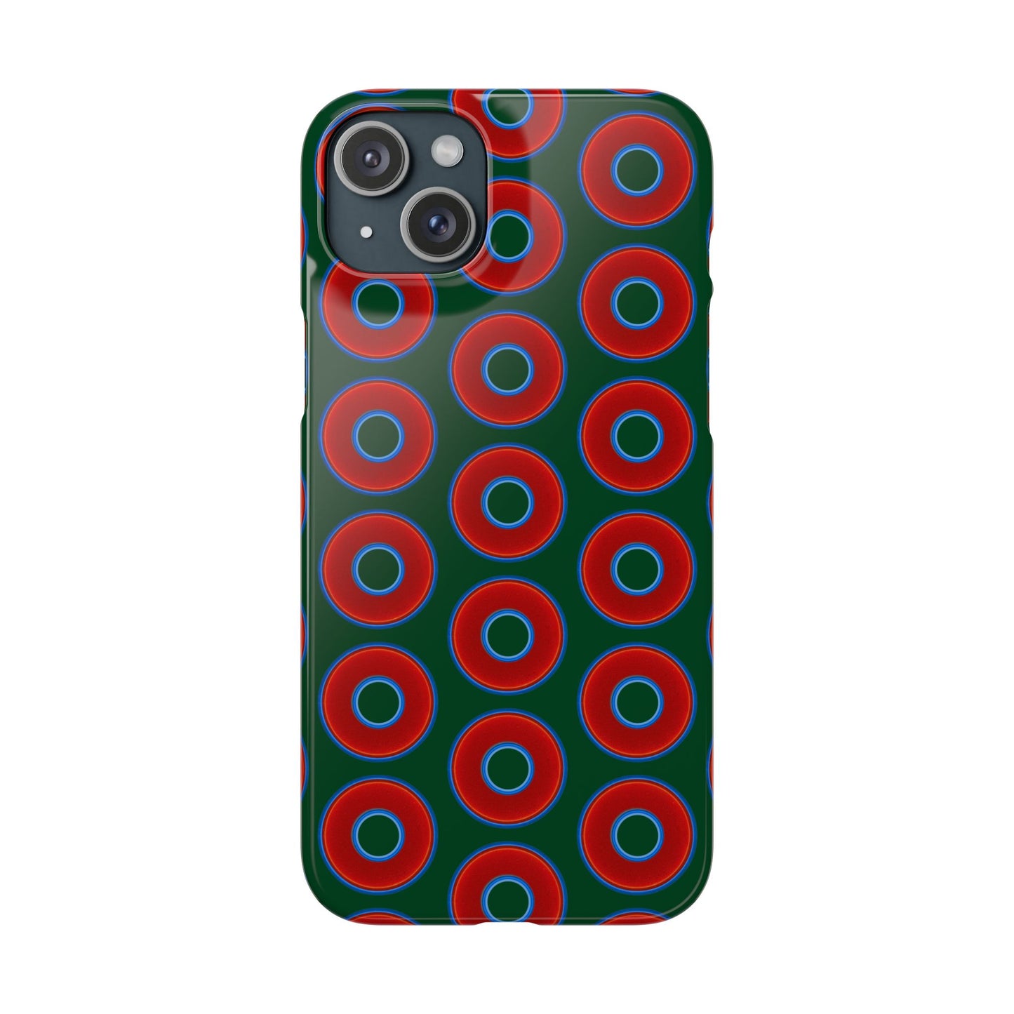 Lumpy Donut Snap Case - red vivid donut print w/deep pond green background