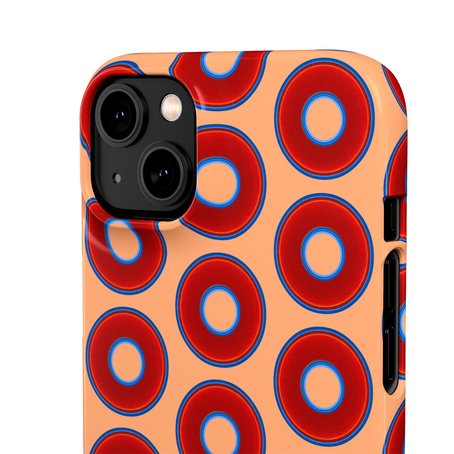 Lumpy Donut Snap Case - red vivid donut print w/peach background