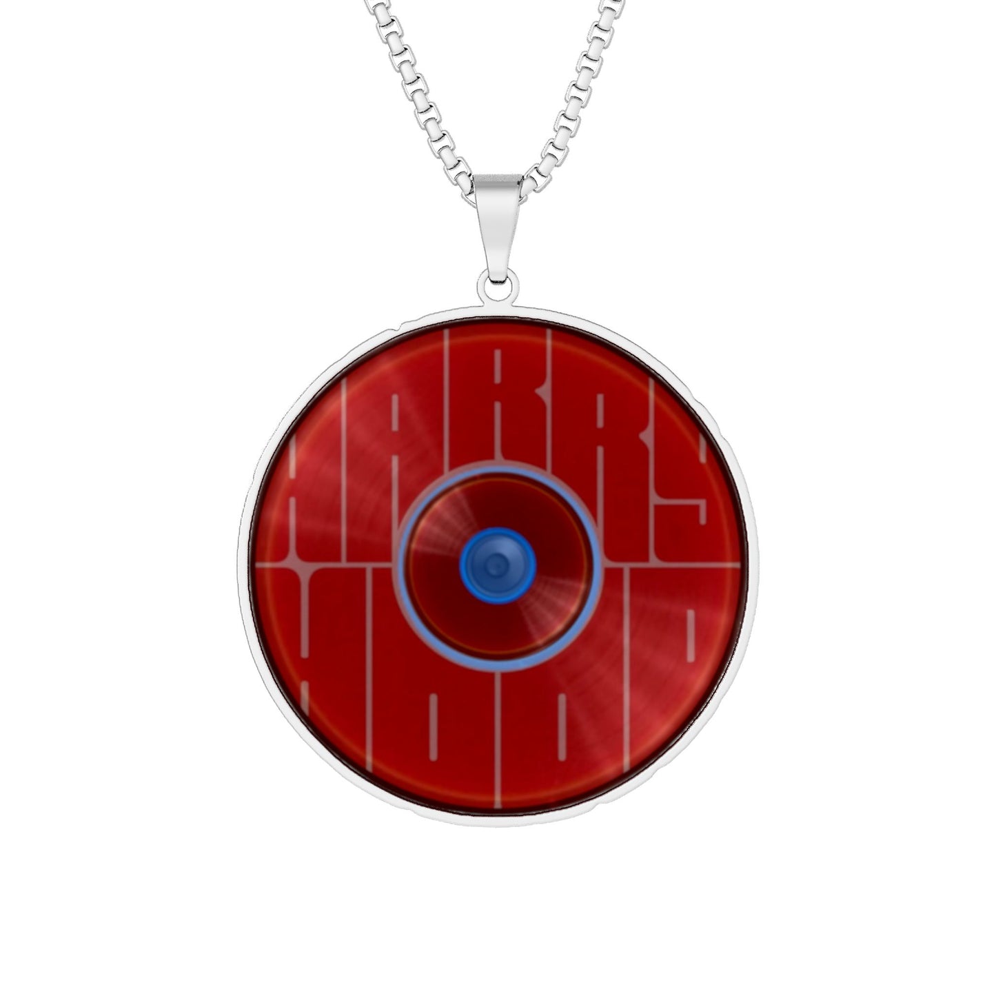 Lump's Heady Donut Necklace - 1" x 1" Stainless Steel Pendant - "Harry's Hoodlum Pendant" - red/blue reflective donut - variant 1