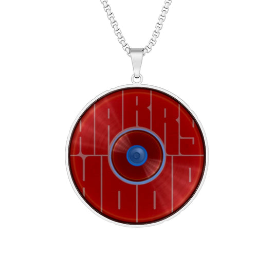 Lump's Heady Donut Necklace - 1" x 1" Stainless Steel Pendant - "Harry's Hoodlum Pendant" - red/blue reflective donut - variant 1
