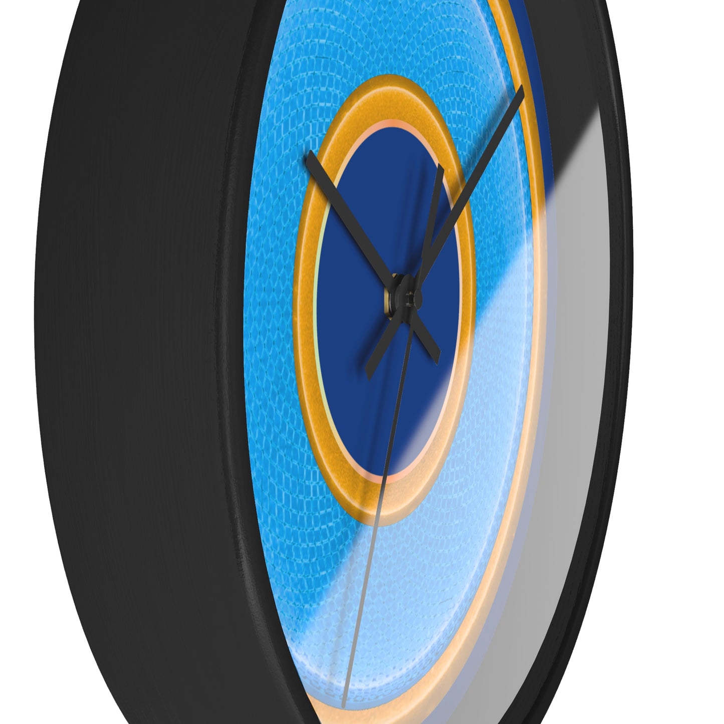 Lumpy Wall Clock - light blue rustic donut w/yellow edging - variant 6 w/dark blue background