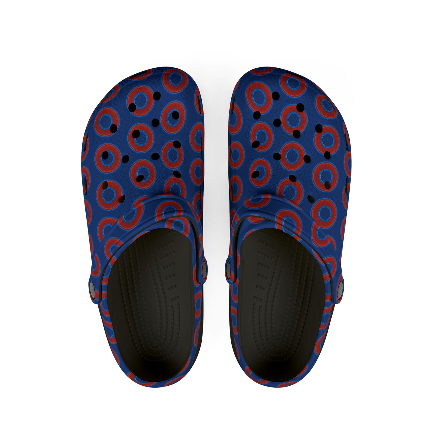 Spatchcocks - donut slip-on shoes - red rustic donuts w/dark blue background [unisex]