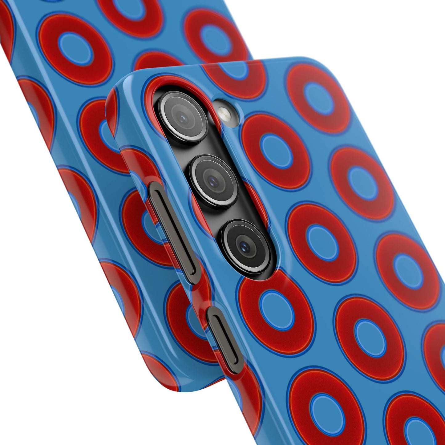 Lumpy Donut Snap Case - red vivid donut print w/light steel blue background