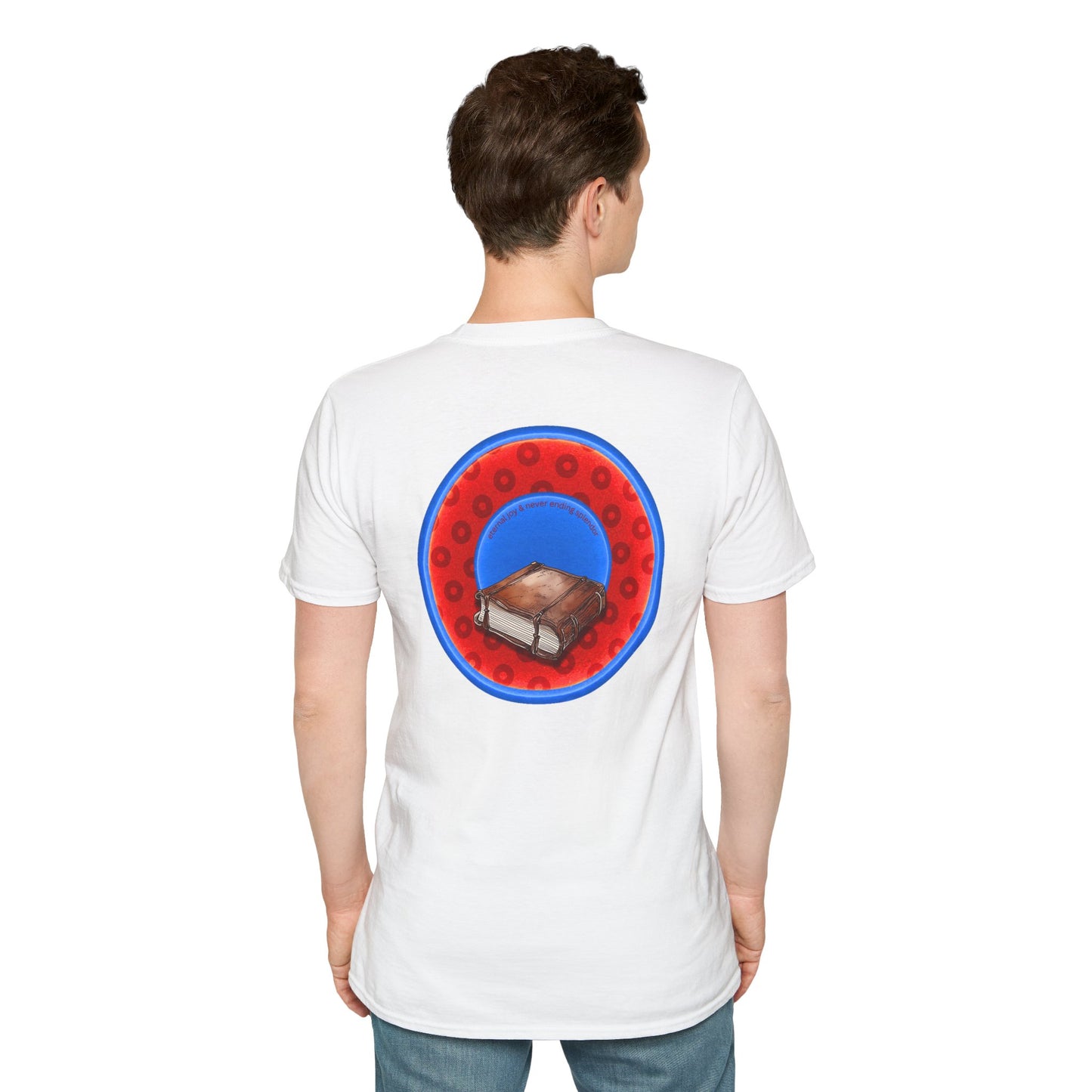 Classic Donut Tee - Unisex Soft-Style - "Read the F'ing Donut Book" - paradoxical widemouthed red/blue donut