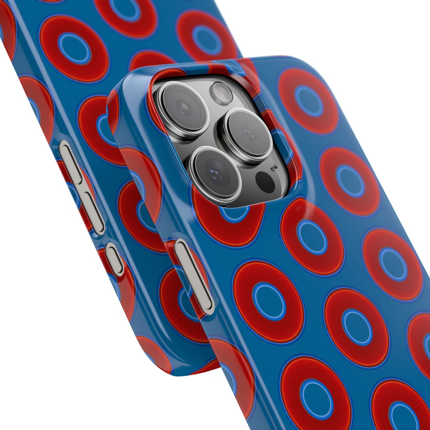 Lumpy Donut Snap Case - red vivid donut print w/wavy navy blue background