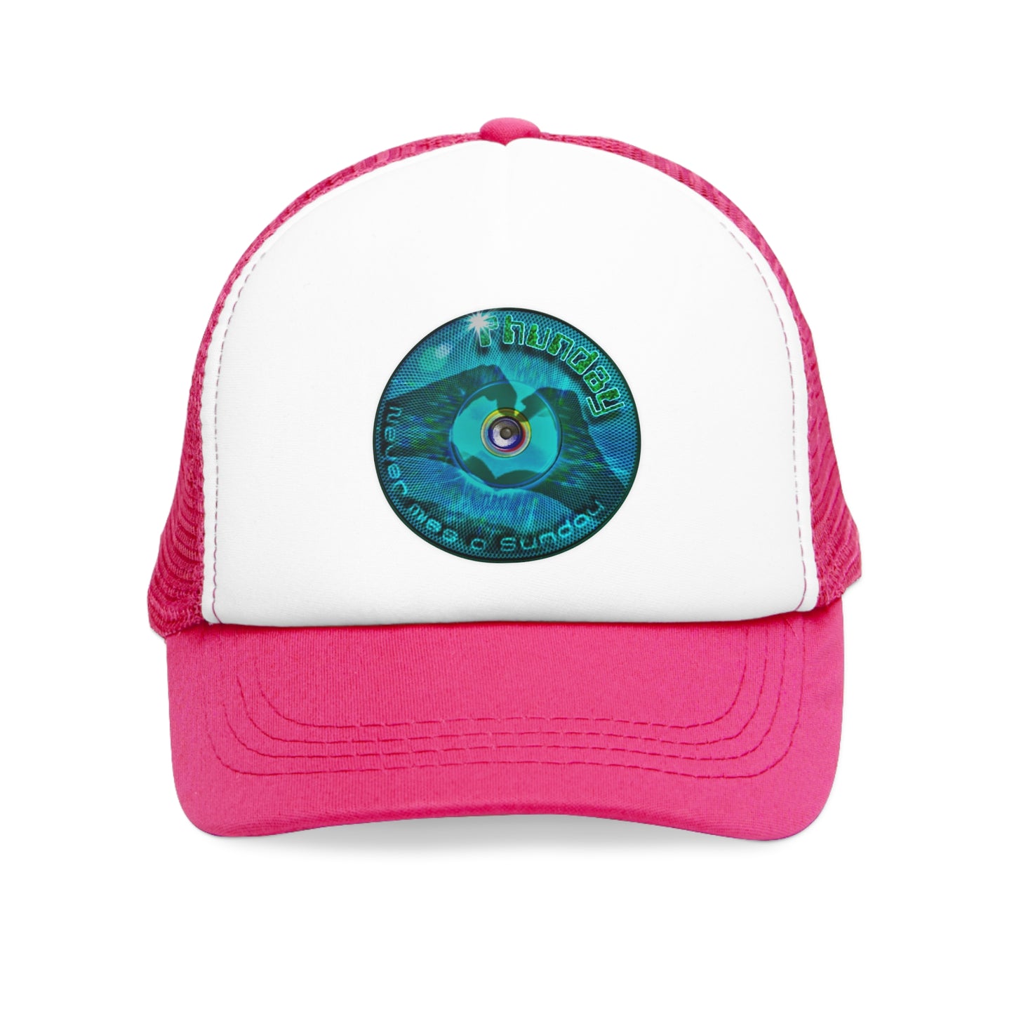 Lumpy Trucker Hat - "Never Miss a Sunday " - variant 1 - turquoise donut