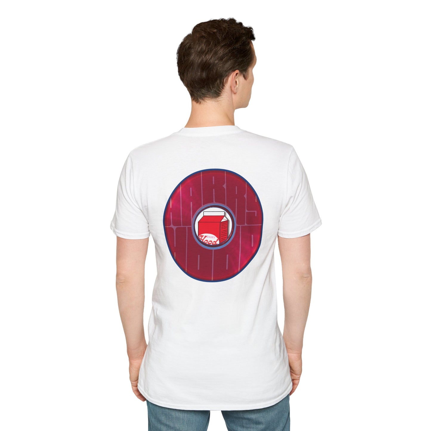 Classic Donut Tee - Unisex Soft-Style - "Harry Left His Shirt" - series 1.0  - variant 3 - red/magenta donut - w/milk