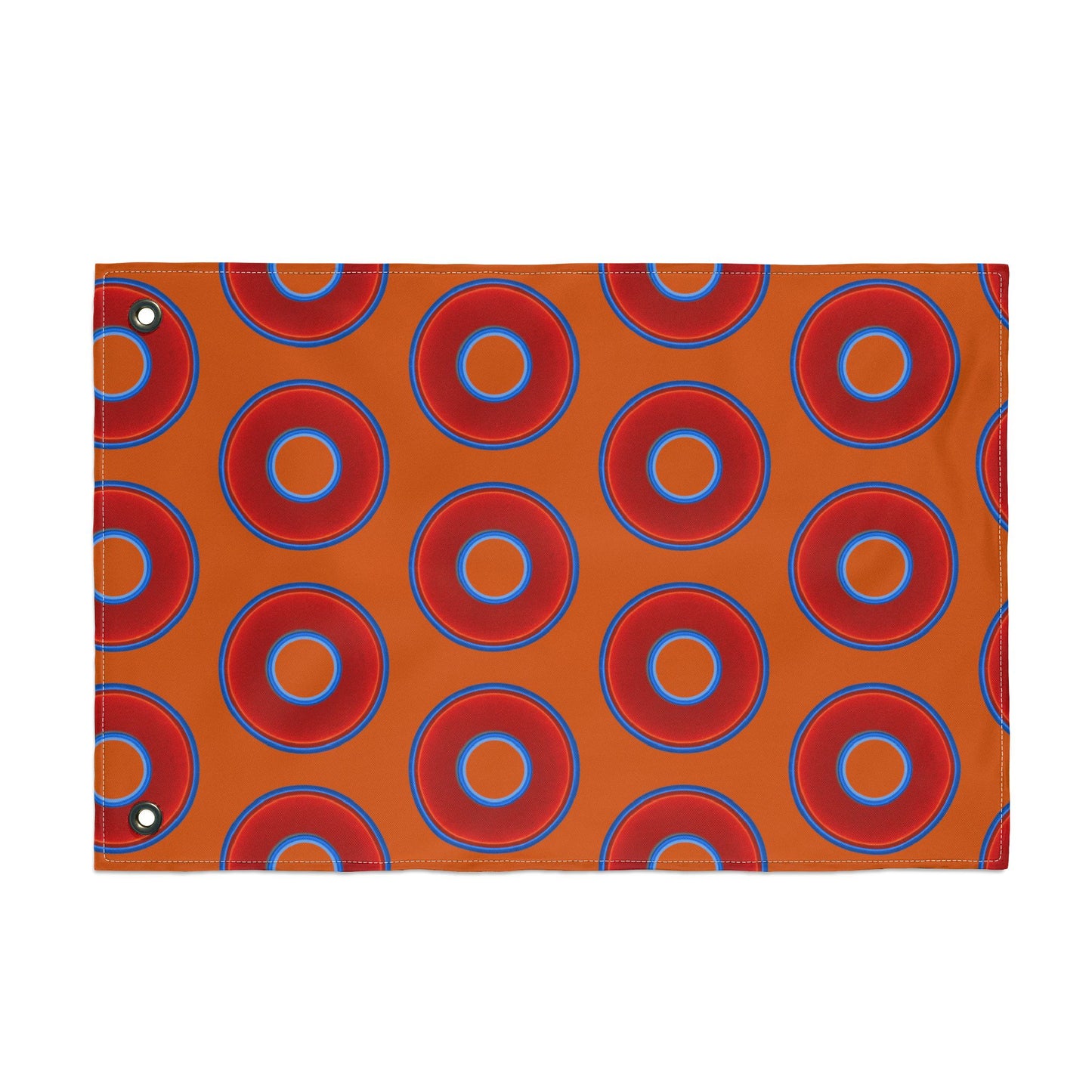 Lumpy Flagpole Sitters - Donut Flags [12" x 18"] - red vivid donut print w/dark orange background