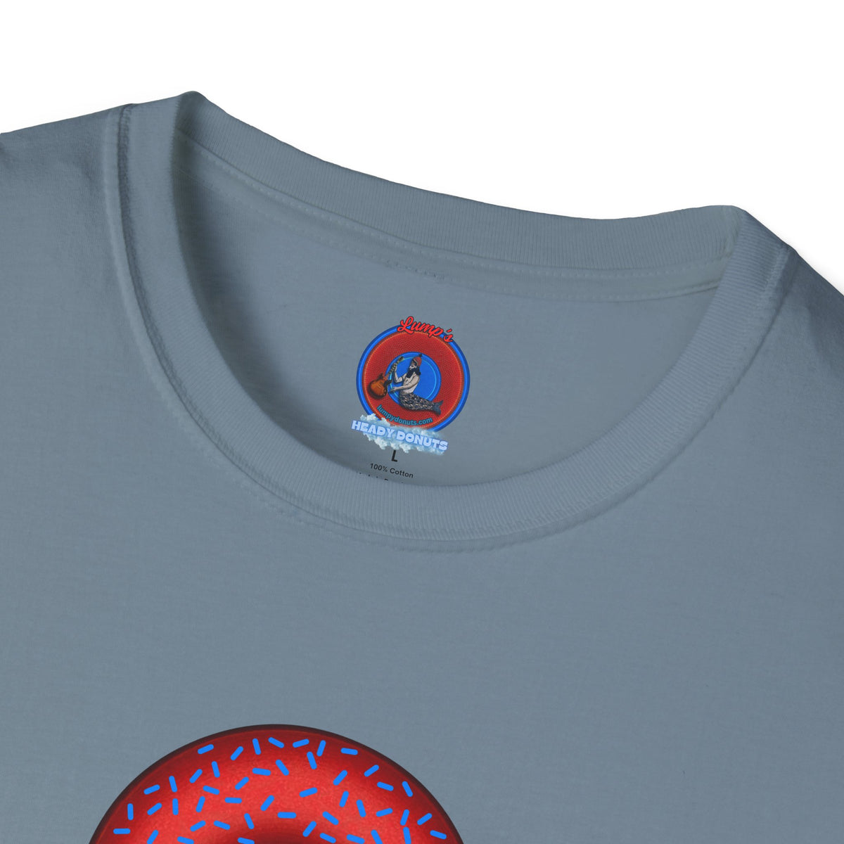 Classic Donut Tee - Unisex Soft-Style - "Plain Plump Donut w/" - plump red donut w/blue sprinkles