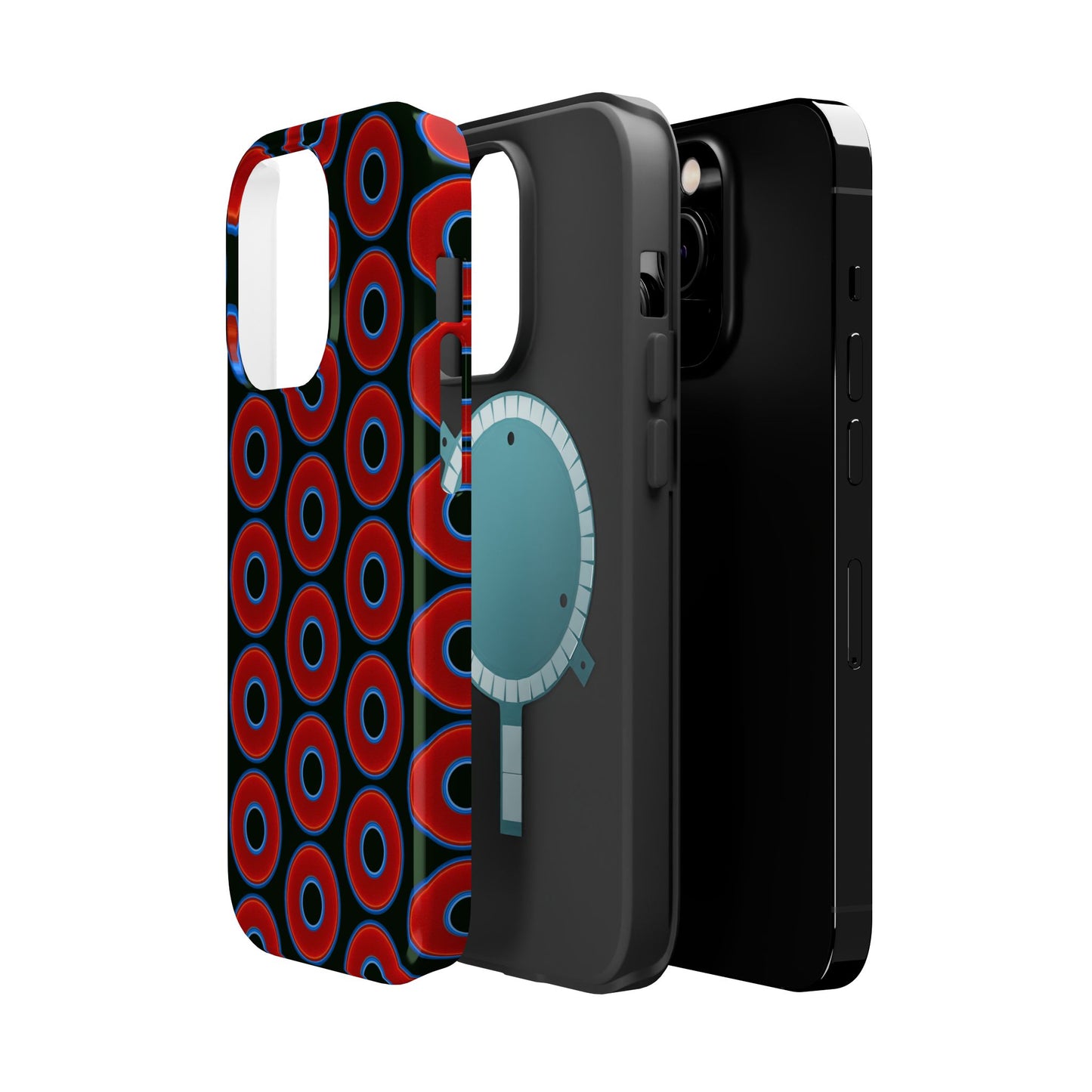 Magnetic Tough Donut Case - red vivid donut print w/midnight green background