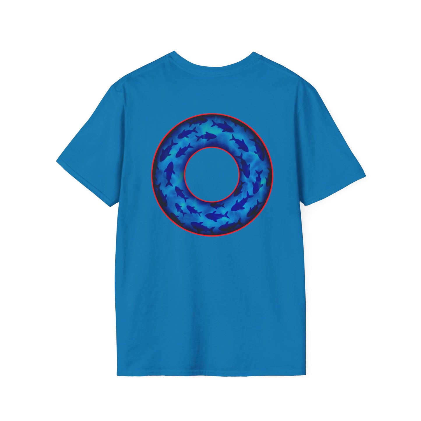 Classic Donut Tee - Unisex Soft-Style - "Skoolie of Phishies" - vivid sea donut - w/darker blue water - variant 2