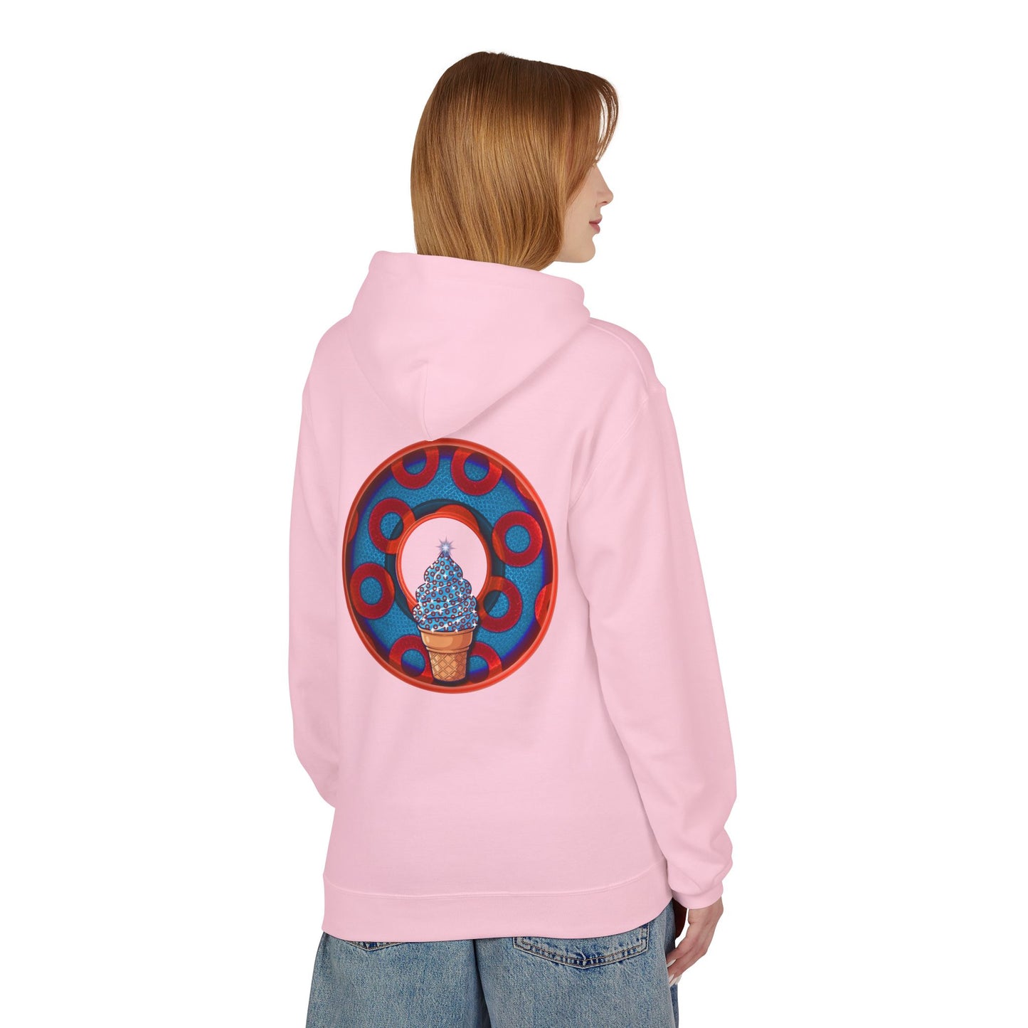 Fleece Harry Hoodies [Midweight Soft-style] - "We All Scream It's ICE Cream - YEMSG Donut" - blue/red rustic paradox donut