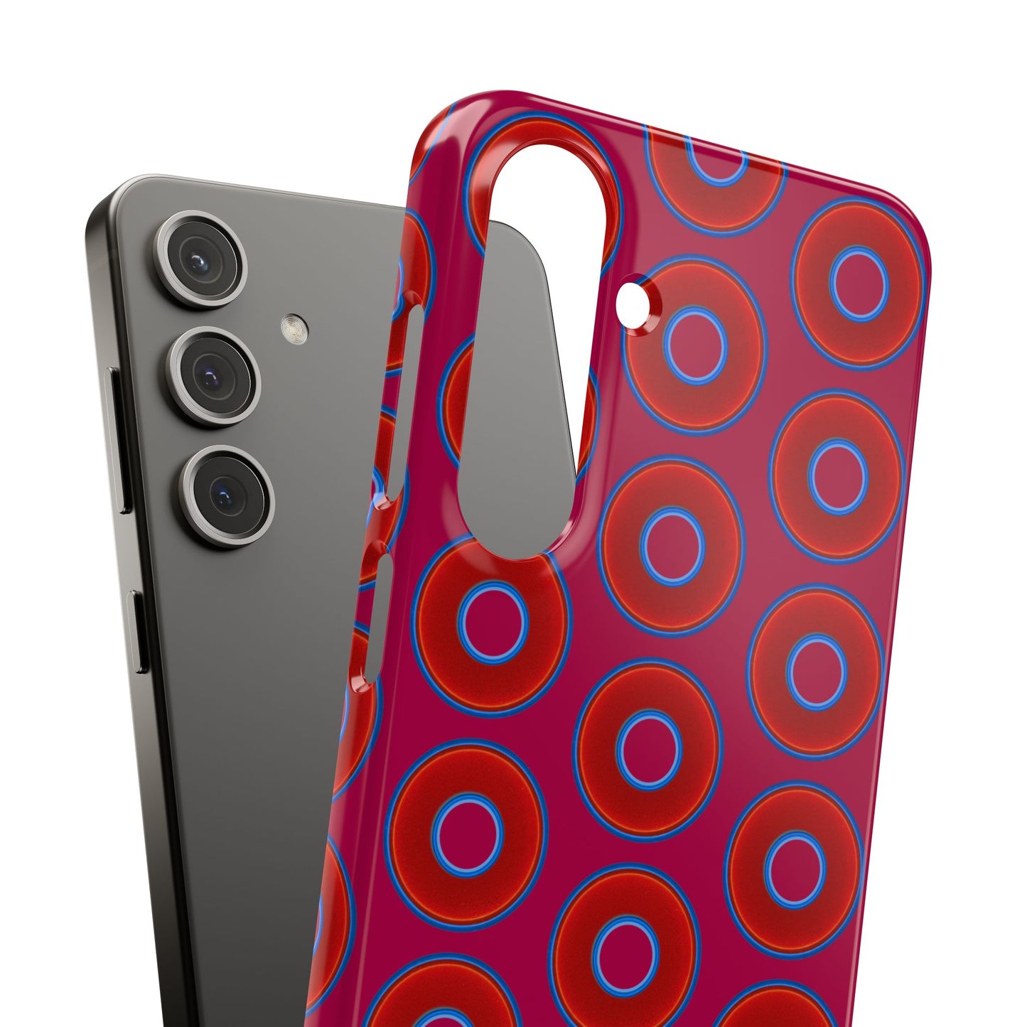 Lumpy Donut Snap Case - red vivid donut print w/dark magenta background