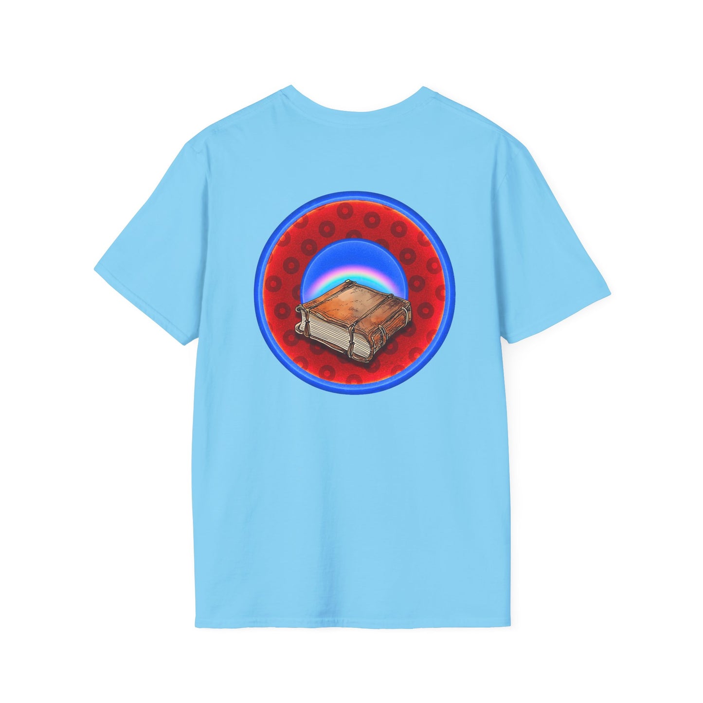 Classic Donut Tee - Unisex Soft-Style - "Read the F'ing Donut Book" - paradoxical widemouthed red/blue donut - variant 2