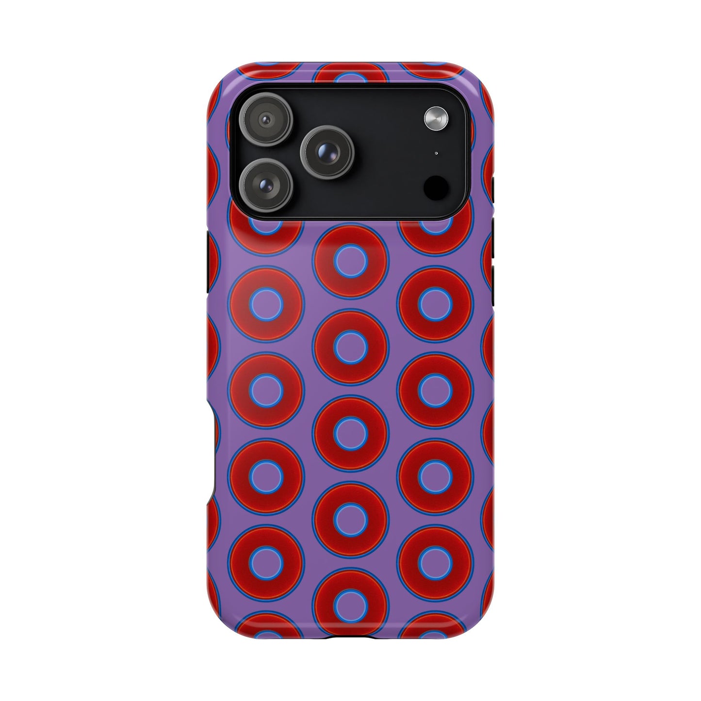 Impact-Resistant Lumpy Donut Case - red vivid donut print w/light purple background
