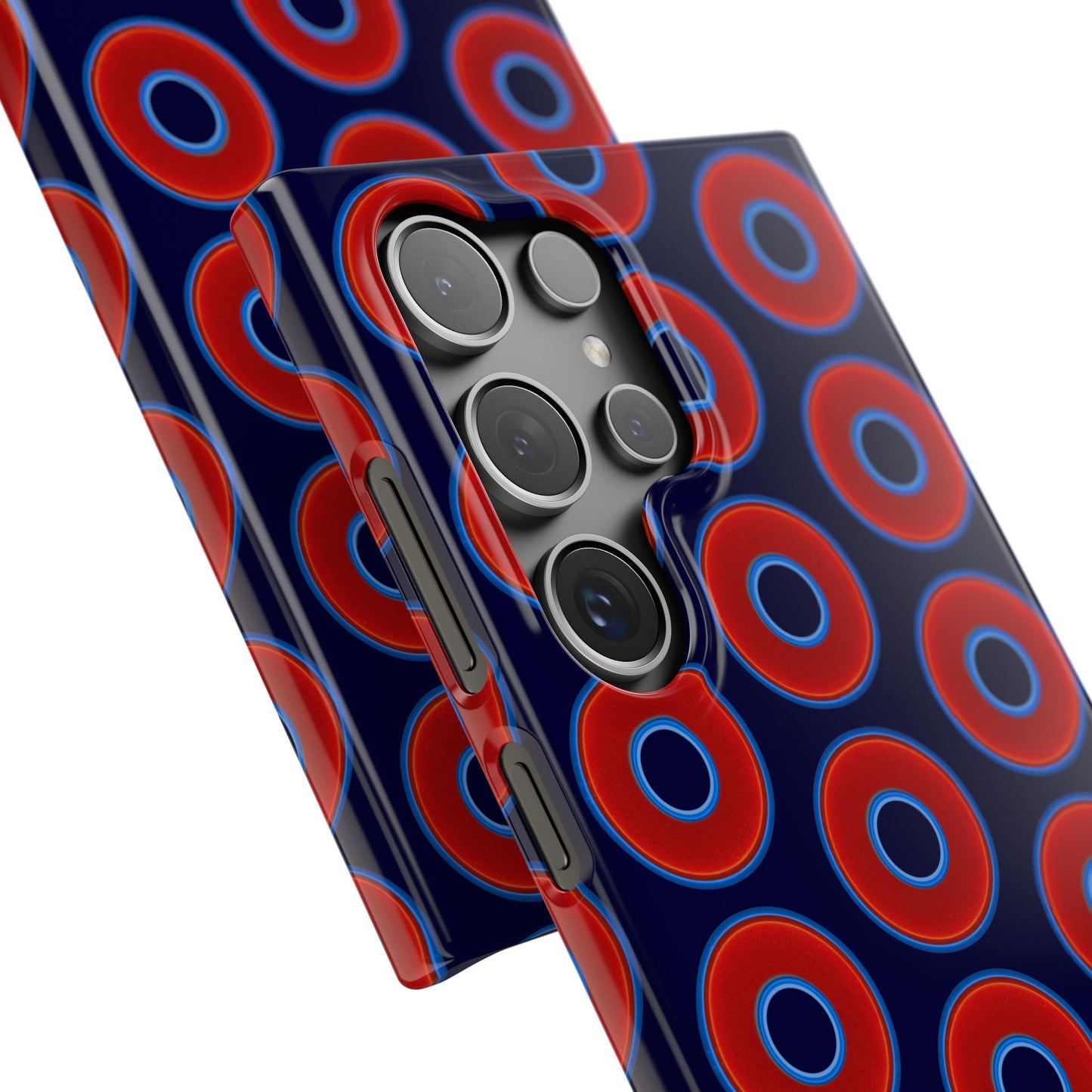 Lumpy Donut Snap Case - red vivid donut print w/midnight blue background