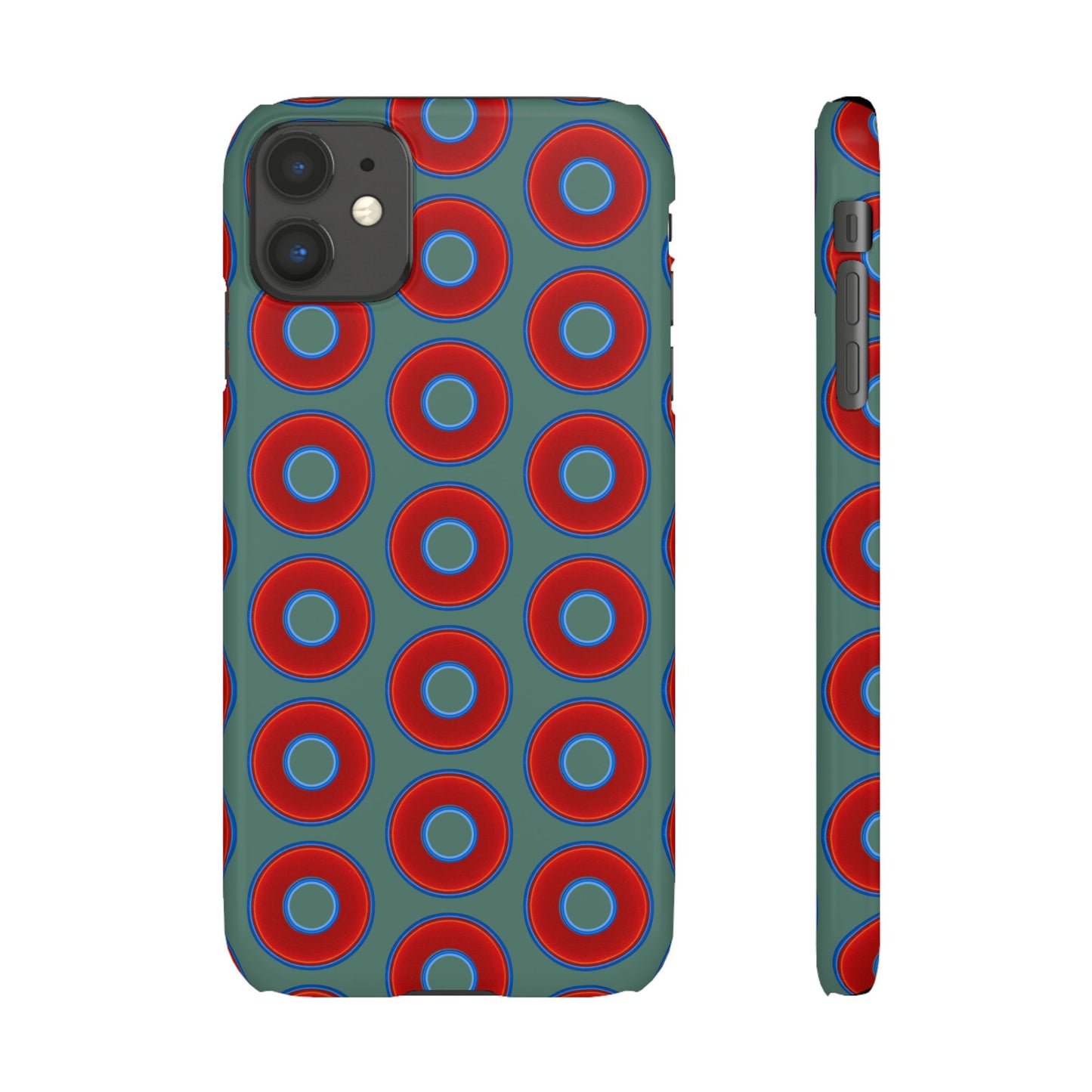 Lumpy Donut Snap Case - red vivid donut print w/Fenway green background