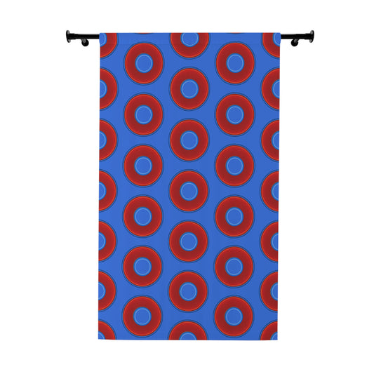 Lump's Heady Curtain w/Donuts - vivid red donut print - w/medium royal blue background - [*1 Piece / 50" x 84"]