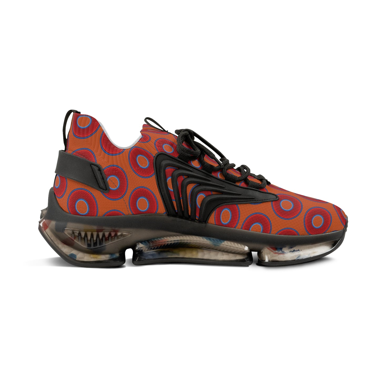 Donut Kicks - red vivid donut print w/dark orange background