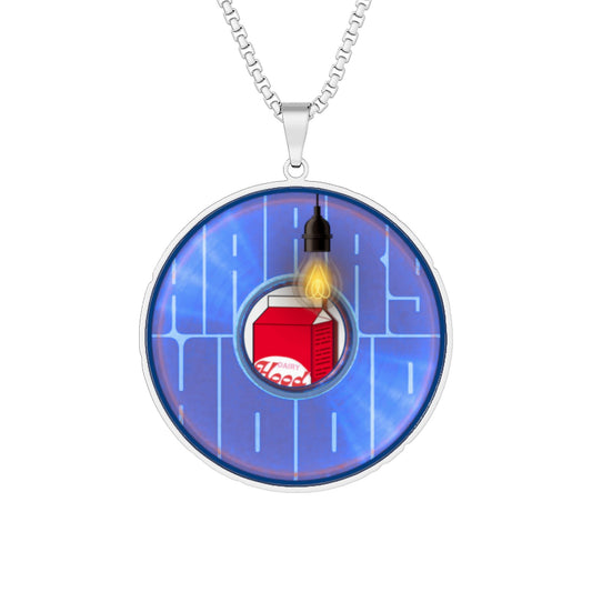 Lump's Heady Donut Necklace - 1" x 1" Stainless Steel Pendant - "Harry's Preferred Donut Pendant" - vivid blue/red reflective donut - w/light - variant 4