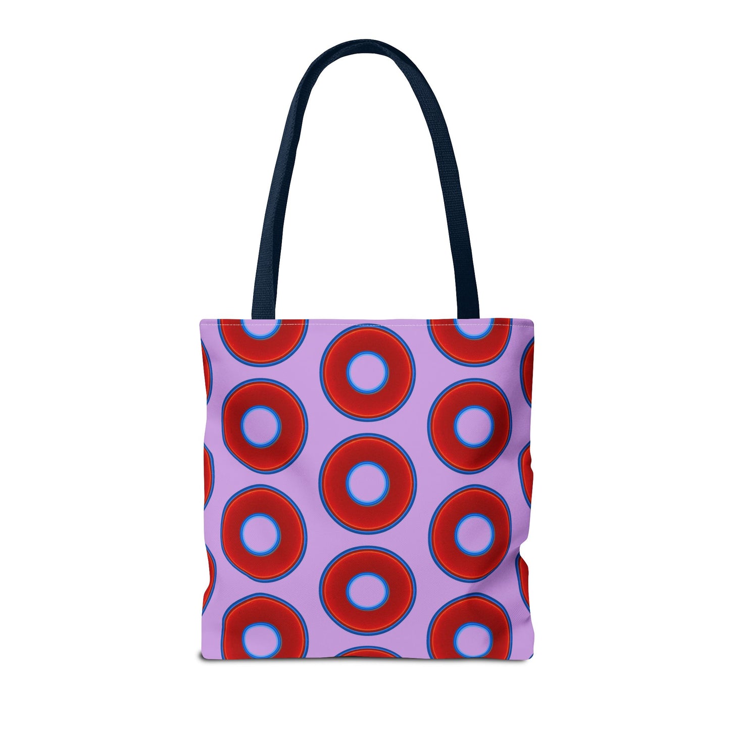 Lumpy Beach/Tote Bag - red vivid donuts w/wisteria purple background