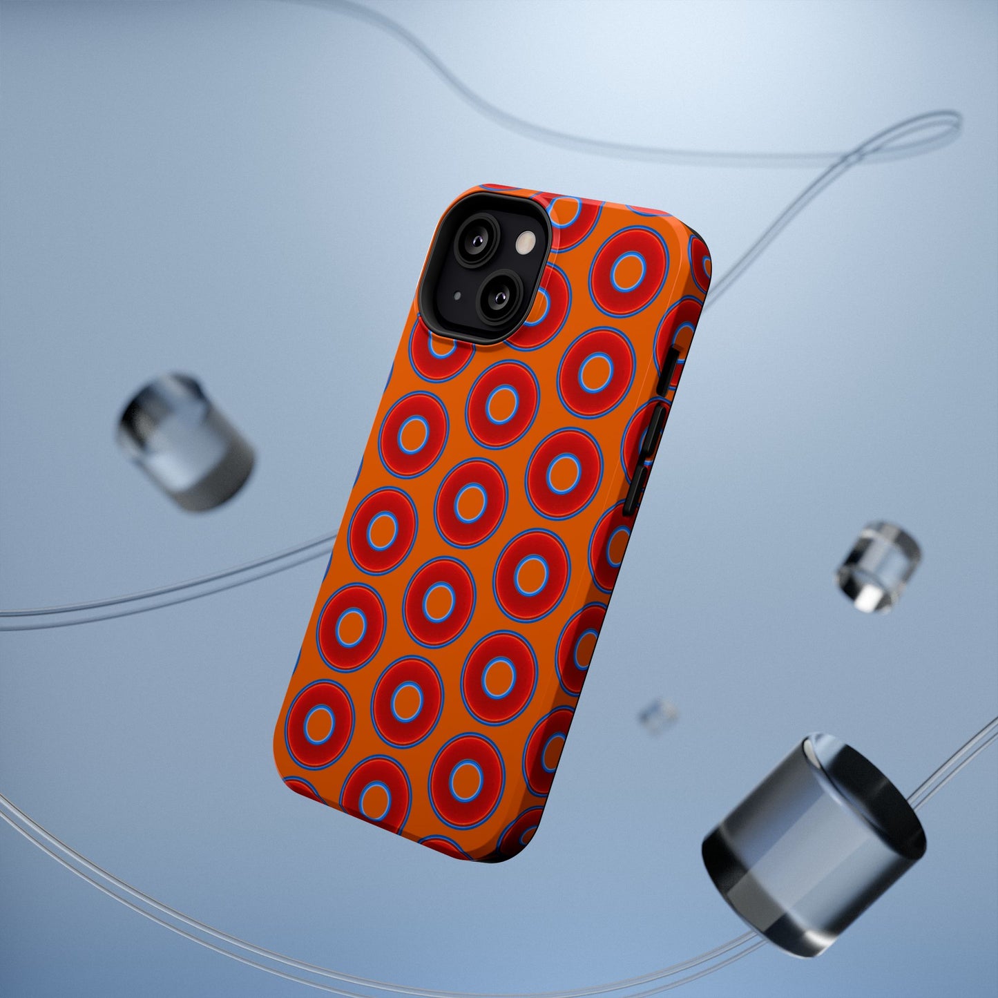 Impact-Resistant Lumpy Donut Case - red vivid donut print w/dark orange background