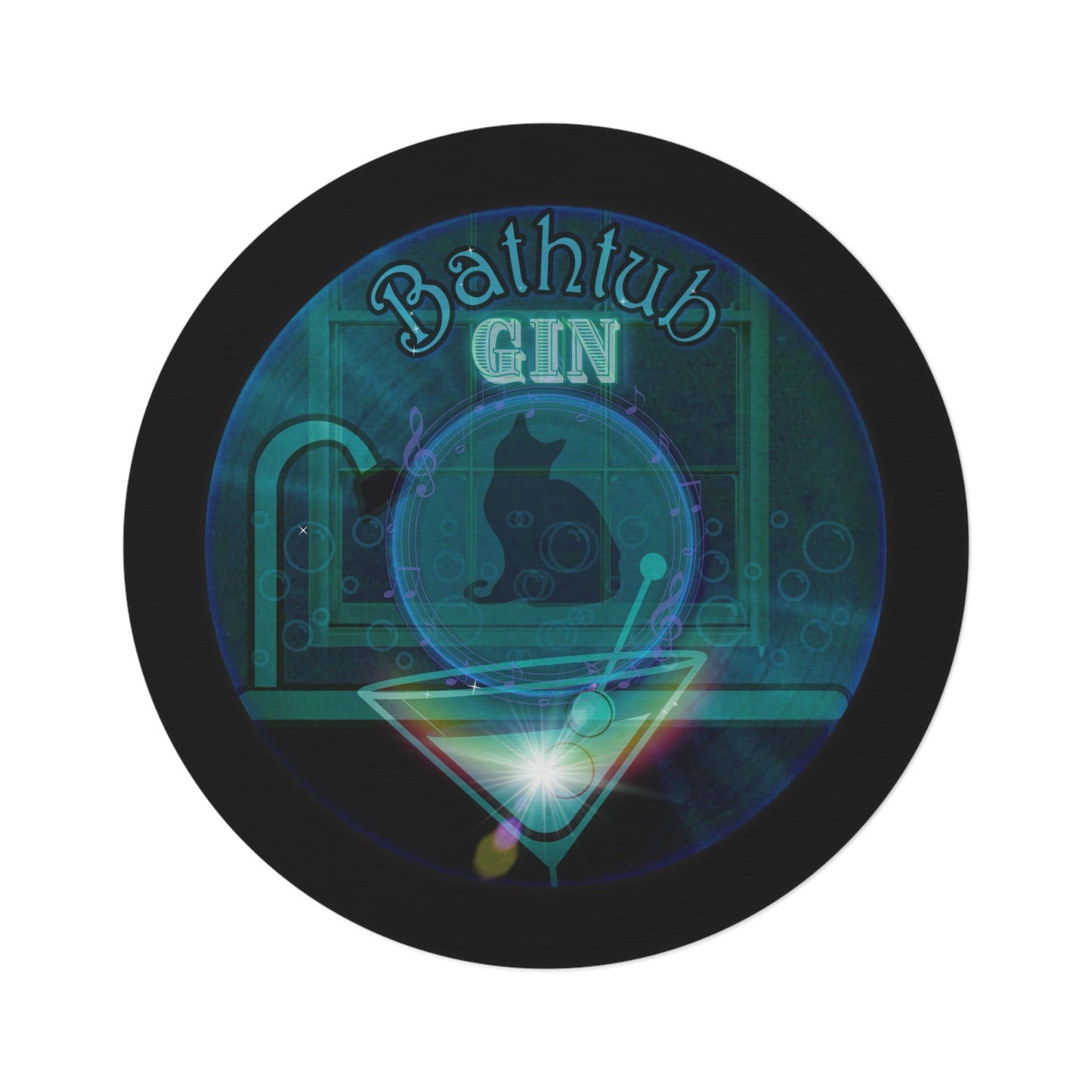 Round Room - 5 ft x 5 ft Lumpy Donut Rug - "Wendy's Preferred Donut Rug" - vivid dark teal/blue tube donut w/black background