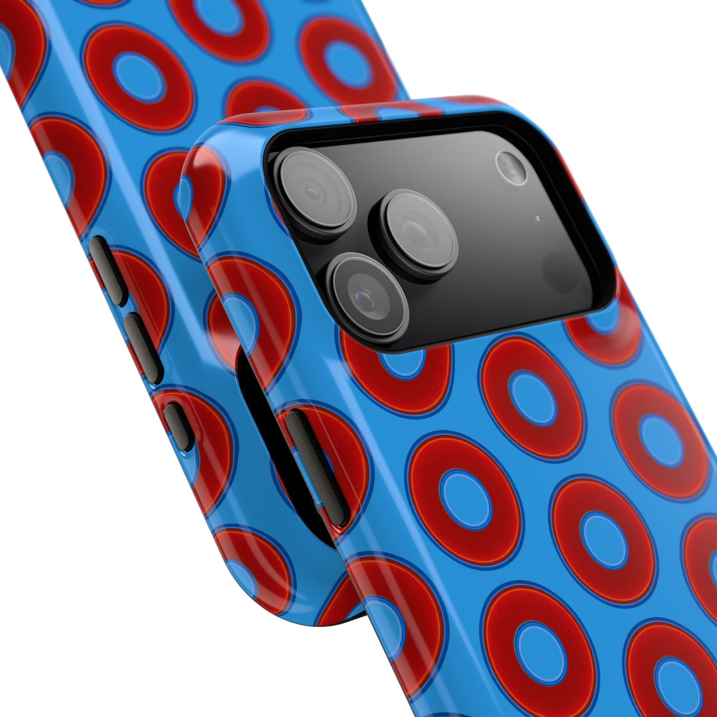 Impact-Resistant Lumpy Donut Case - red vivid donut print w/sky royal blue background