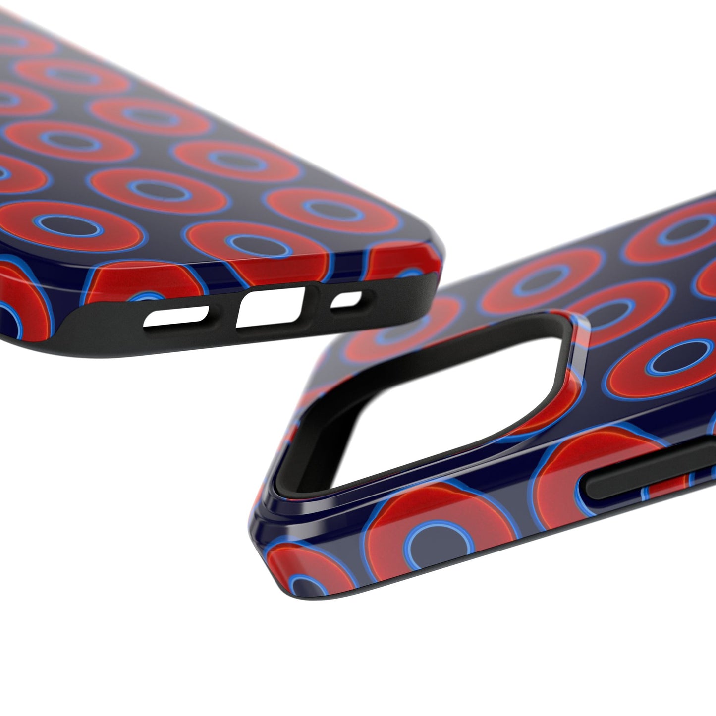 Impact-Resistant Lumpy Donut Case - red vivid donut print w/midnight blue background