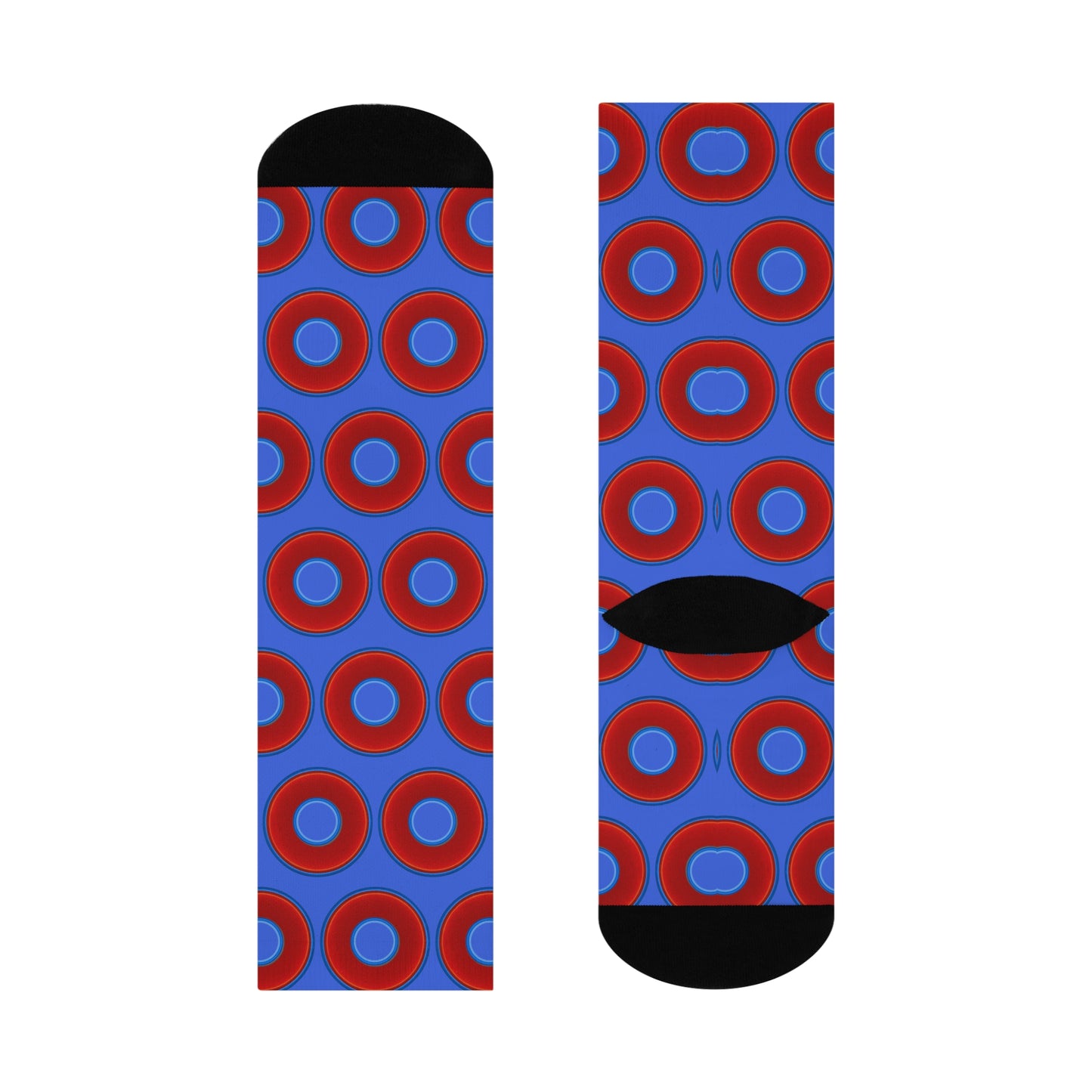 Lumpy Sox - cushioned crew - vivid red donut print w/royal blue background
