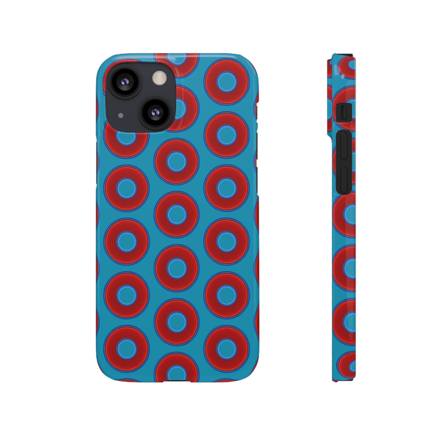 Lumpy Donut Snap Case - red vivid donut print w/aquamarine blue background