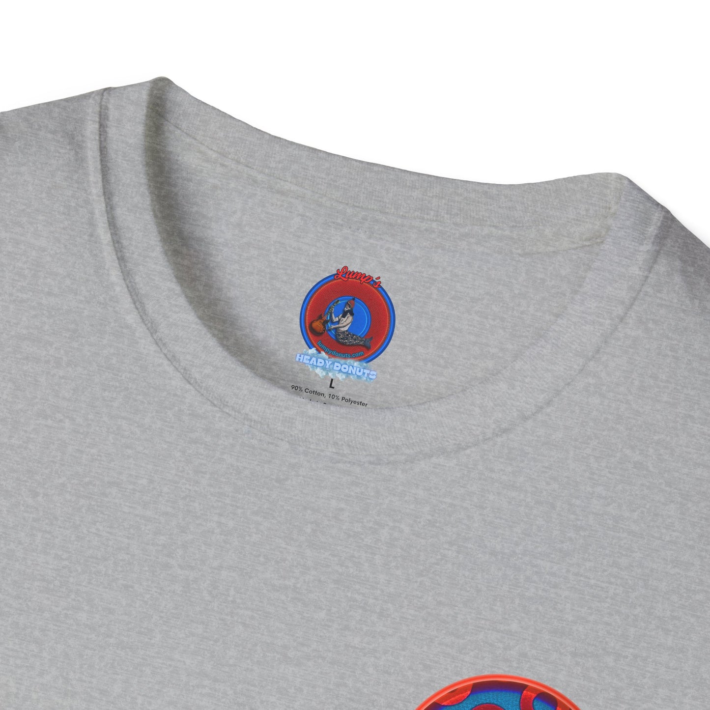 Classic Donut Tee - Unisex Soft-Style - "Peace of Donut" - blue/red paradox donut - [*charitable print - 50% of profit to Alliance for Peacebuilding]