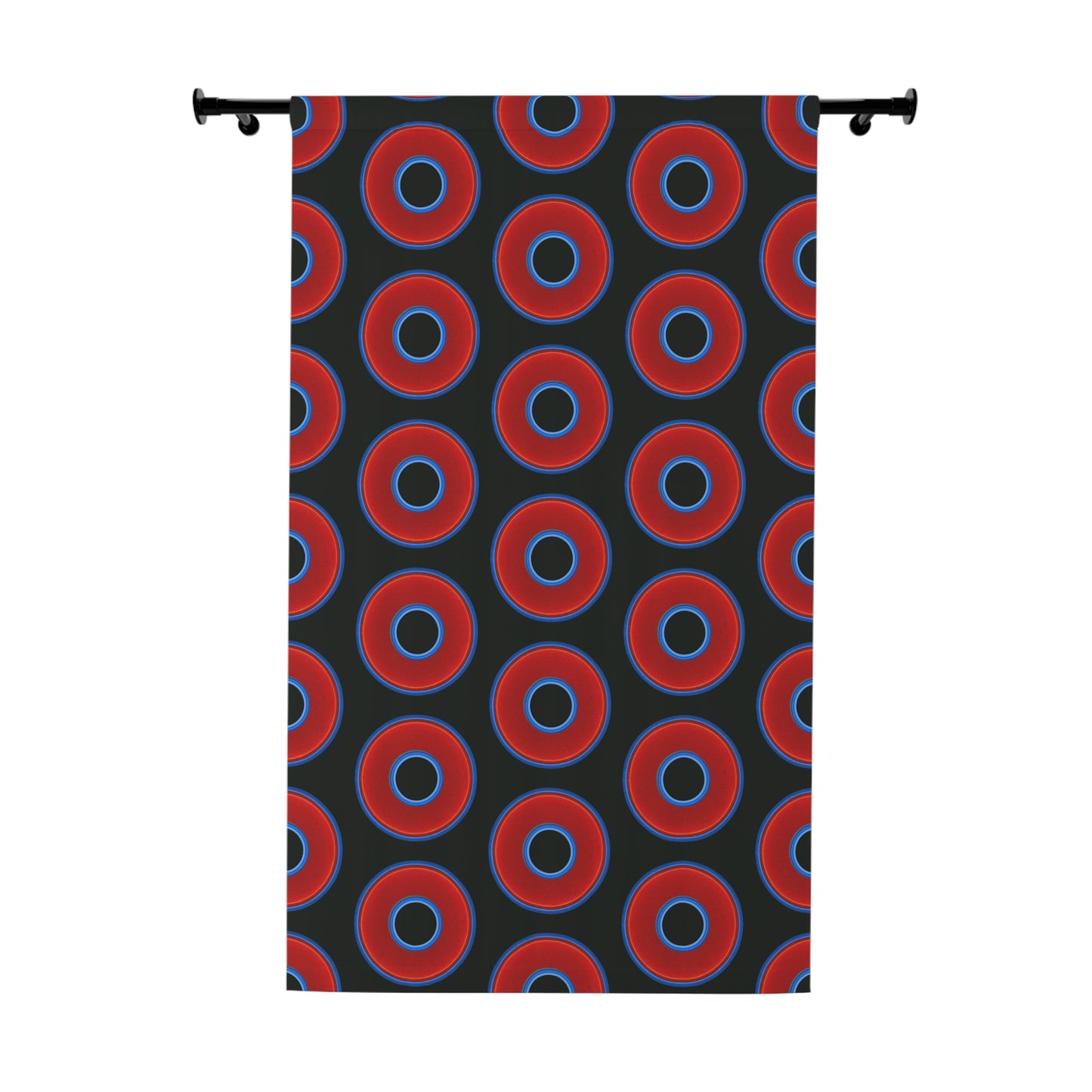 Lump's Heady Curtain w/Donuts - vivid red donut print - w/midnight moss green background - [*1 Piece / 50" x 84"]