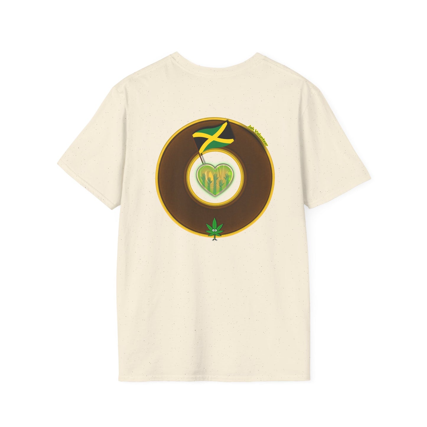Classic Donut Tee - Unisex Soft-Style - "Jah Volunteers Protect Jah Love... and donuts!" - vivid brown/gold donut