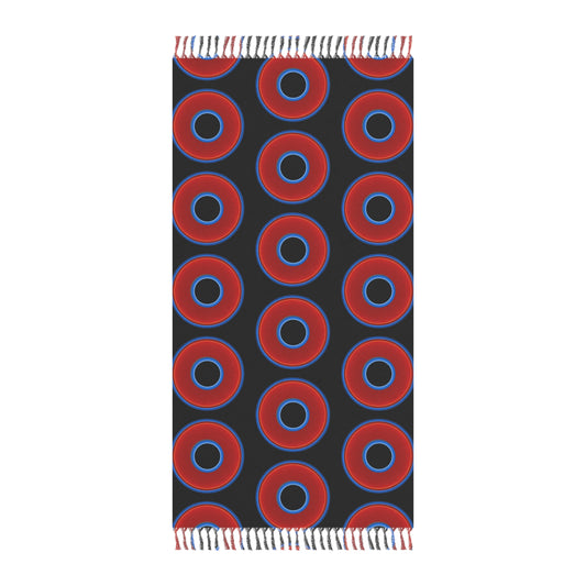 Oversized Lumpy Beach Towel - vivid red donuts w/black background