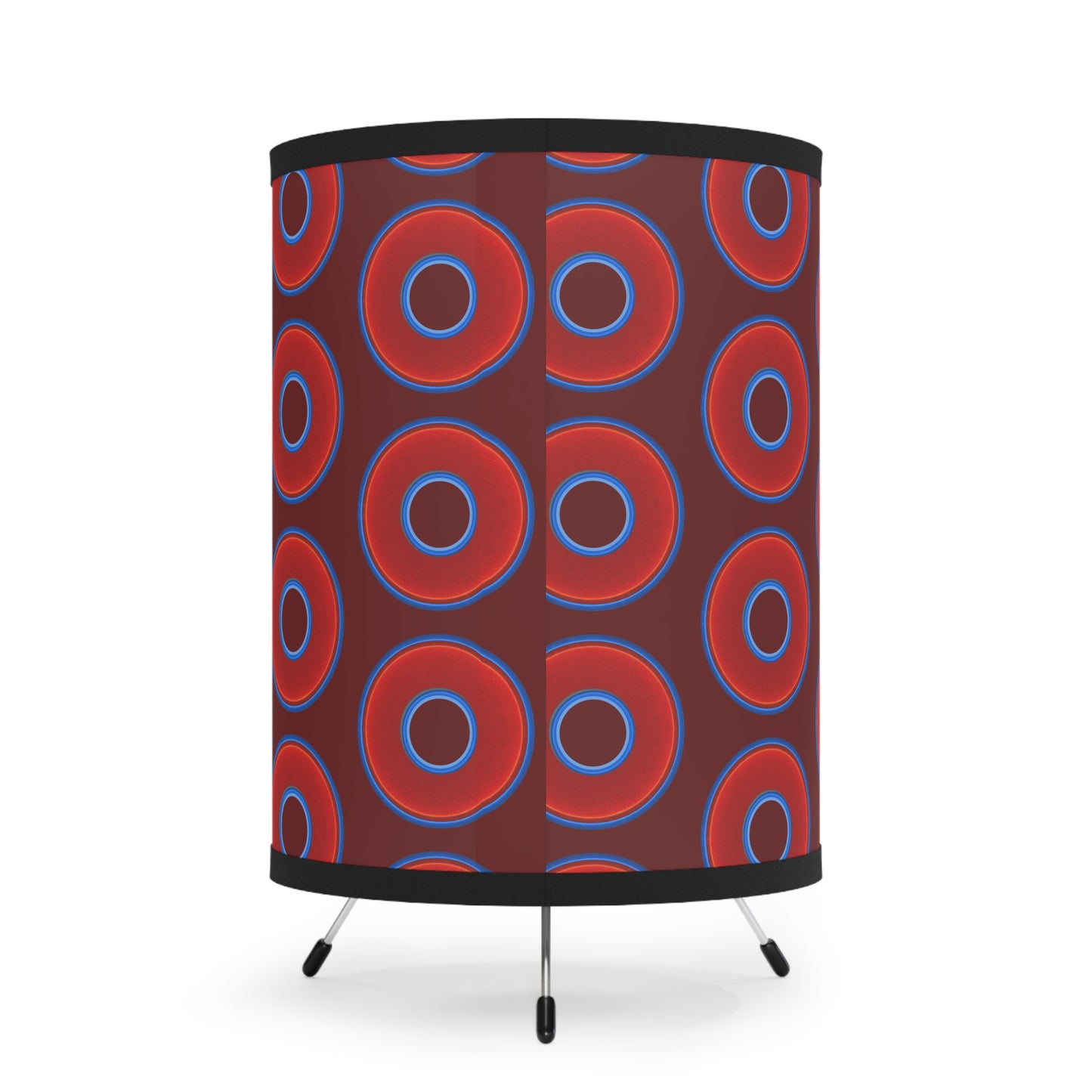 Lumpy Tripod Donut Lamp - vivid red donuts w/dark red background