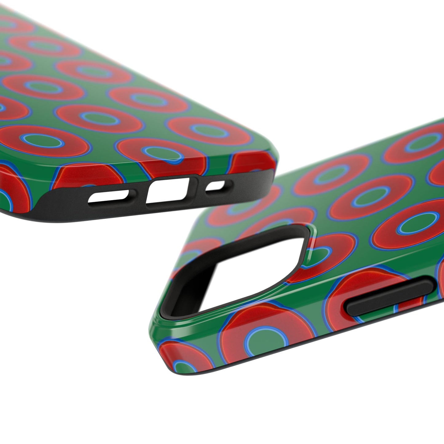 Impact-Resistant Lumpy Donut Case - red vivid donut print w/green background