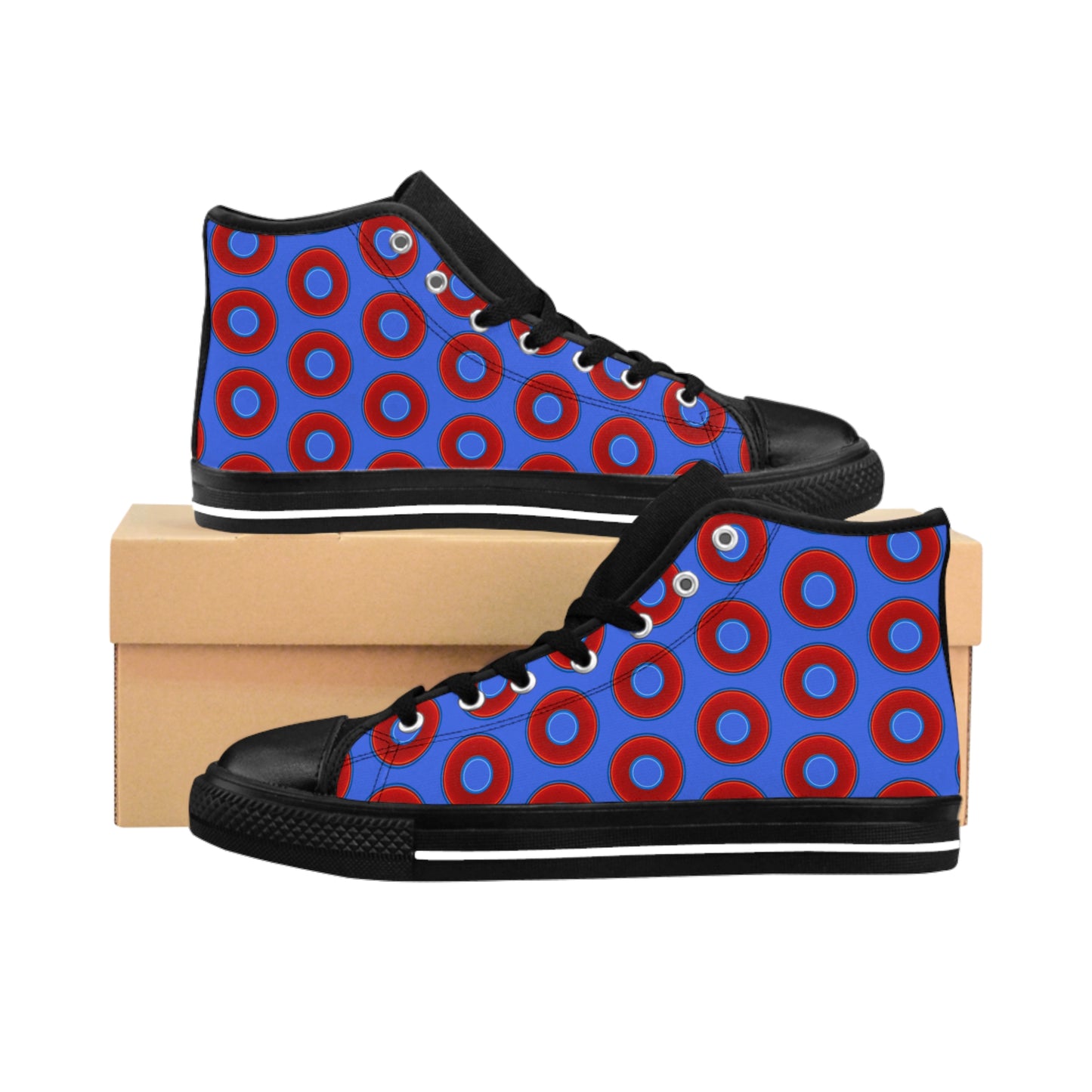 Men's Cushiony Convectors - High Tops - red vivid donuts w/royal blue background