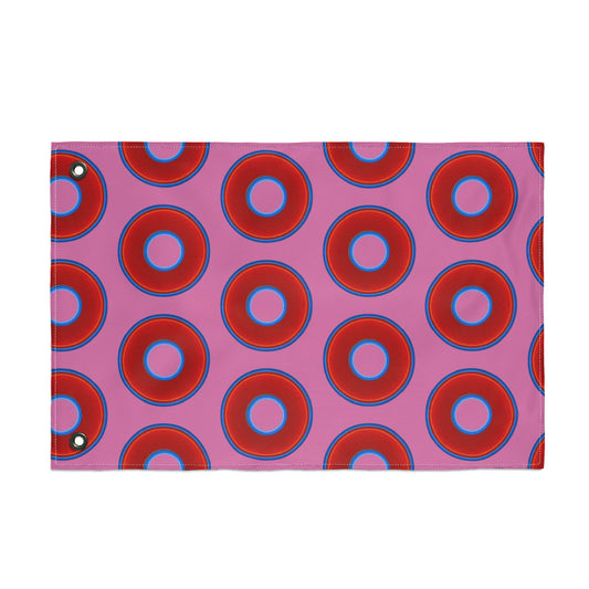Lumpy Flagpole Sitters - Donut Flags [12" x 18"] - red vivid donut print w/pink background