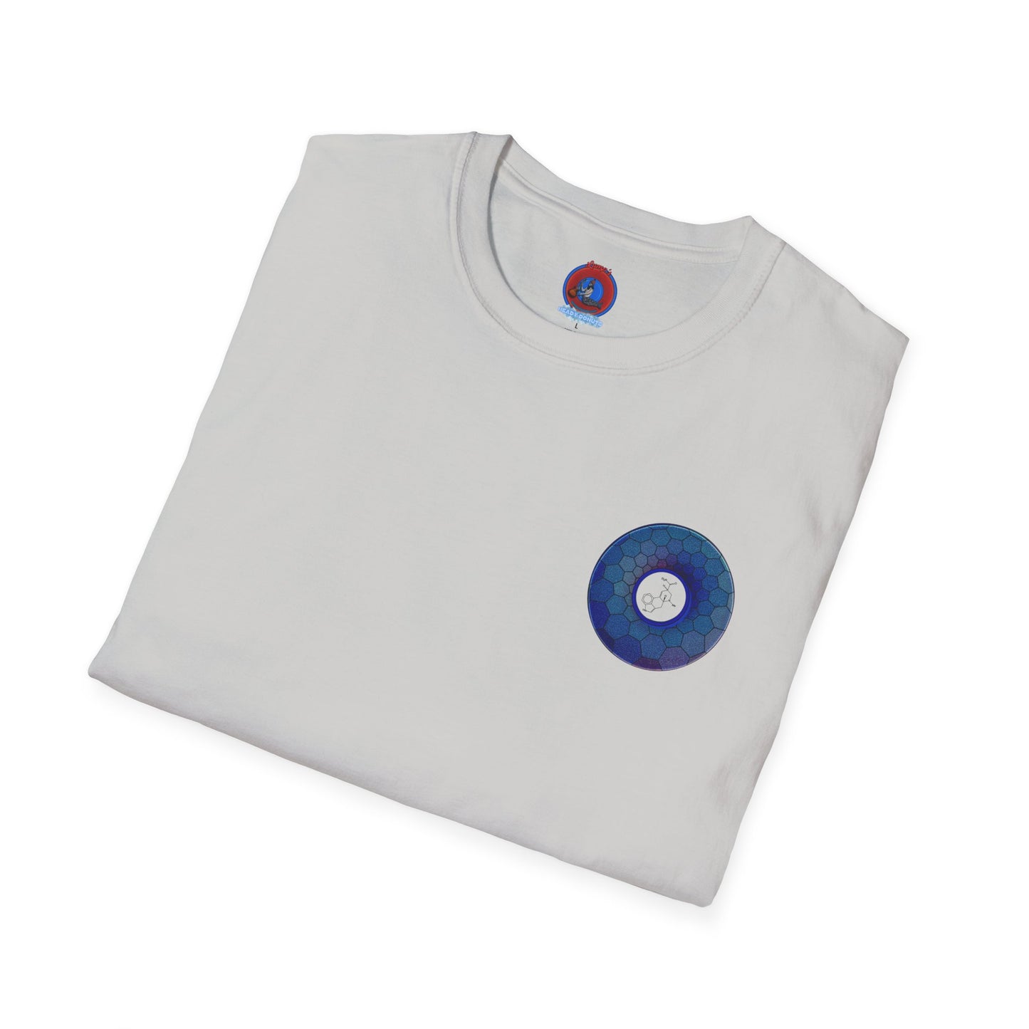 Classic Donut Tee - Unisex Soft-Style - "Dr. Albert Hofmann's Favorite Donut" - series 1.0  - variant 2 - blue hexadonut