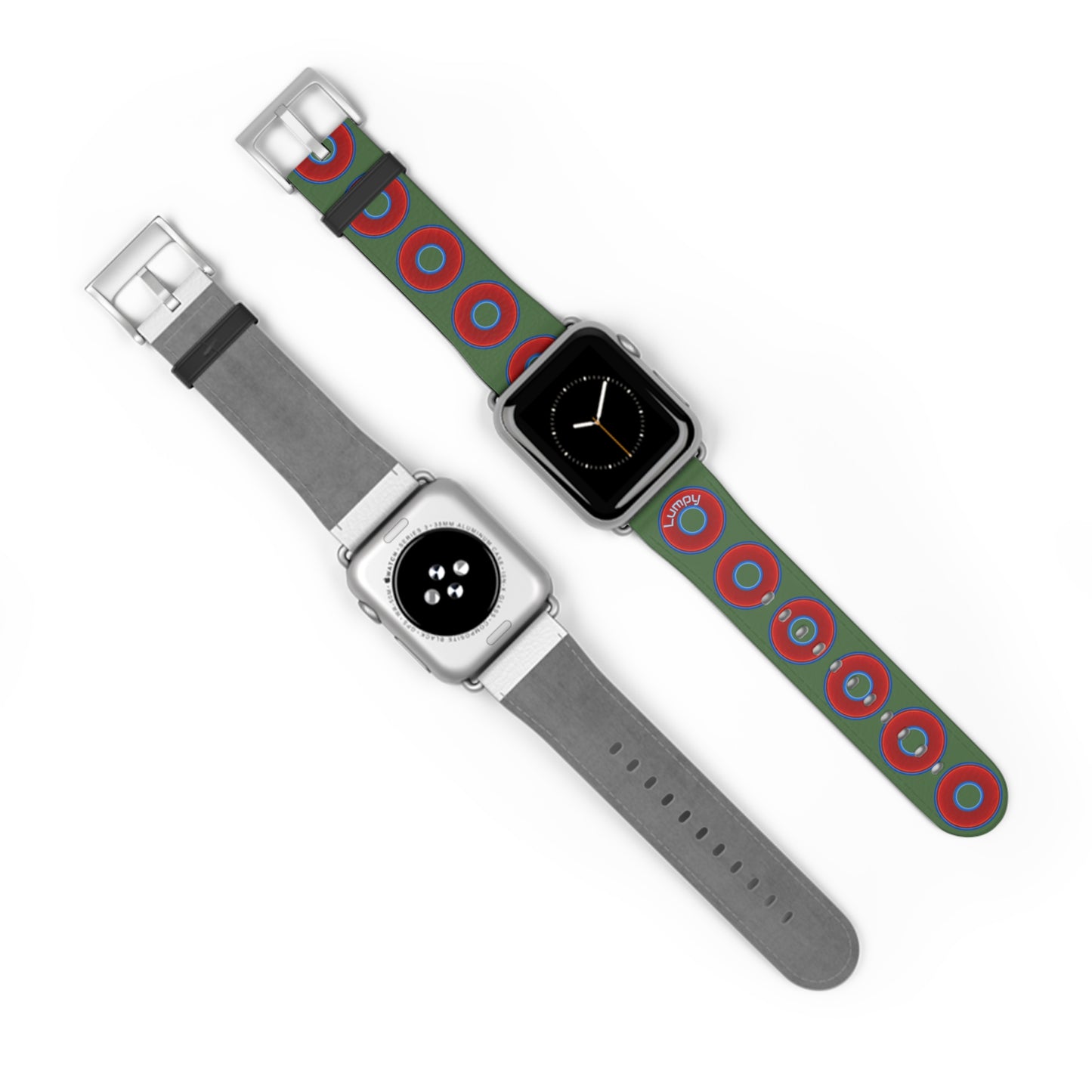 Lumpy Donut Wristband - compatible w/apple watch - red vivid donuts w/dark green background