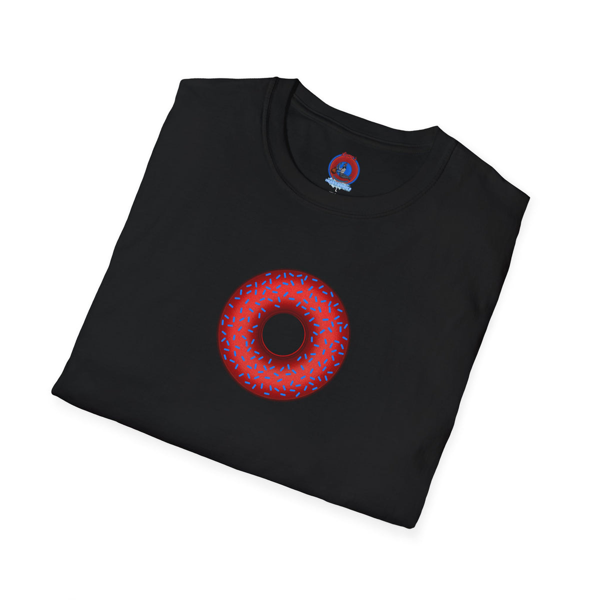 Classic Donut Tee - Unisex Soft-Style - "Plain Plump Donut w/" - plump red donut w/blue sprinkles