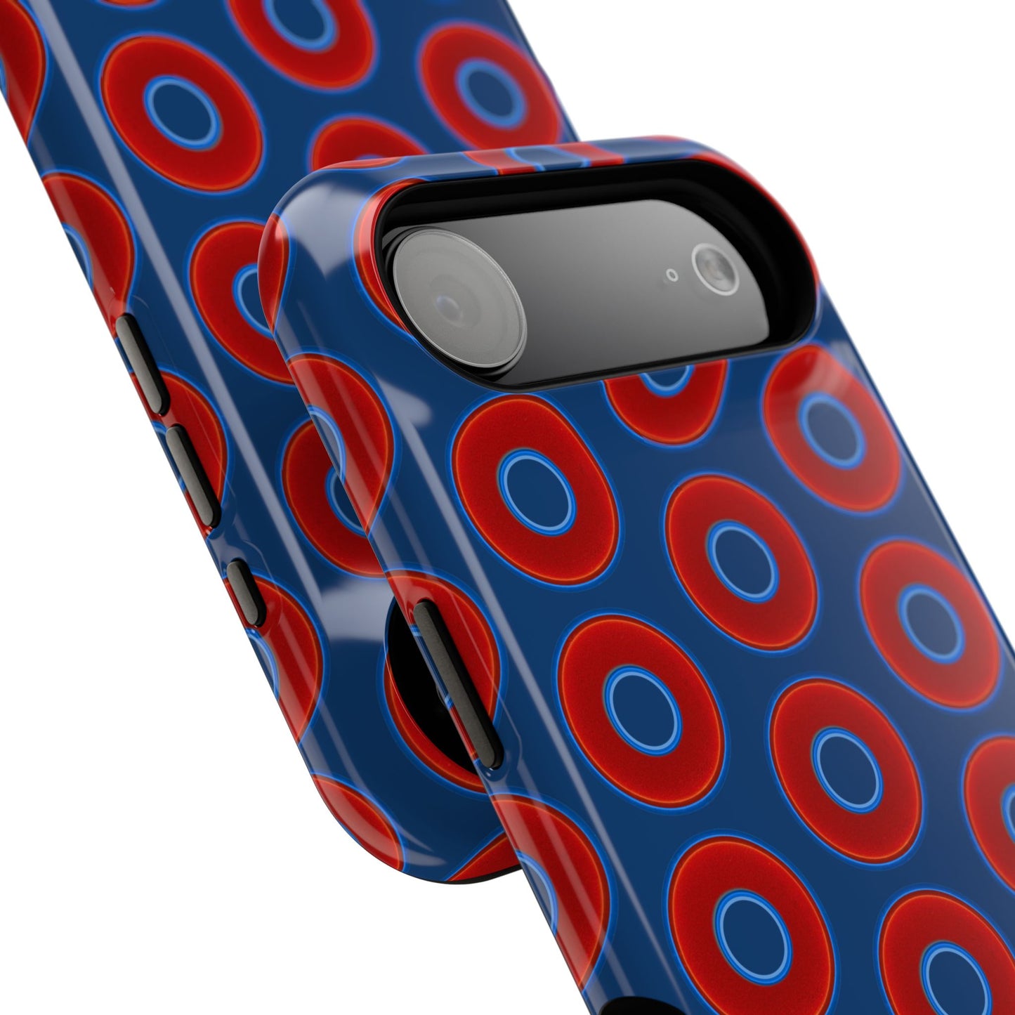 Impact-Resistant Lumpy Donut Case - red vivid donut print w/Atlantic navy blue background