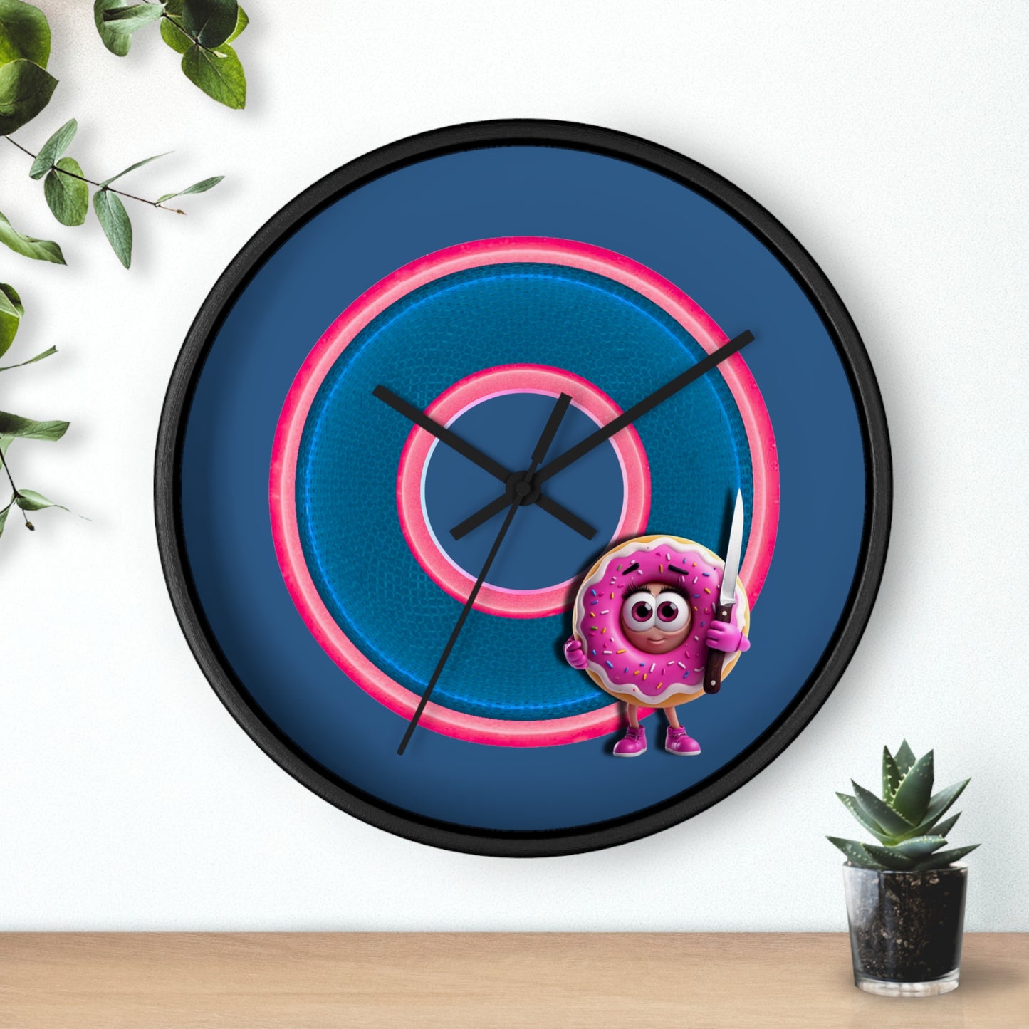 Lumpy Wall Clock - "My Phriend the Donut" - variant 2 - rustic blue donut w/light navy blue background