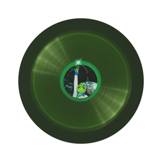 Round Room - 5 ft x 5 ft Lumpy Donut Rug - "Rutherford's Staying Alive Donut Rug" - vivid green record donut w/deep forest green background - variant 2