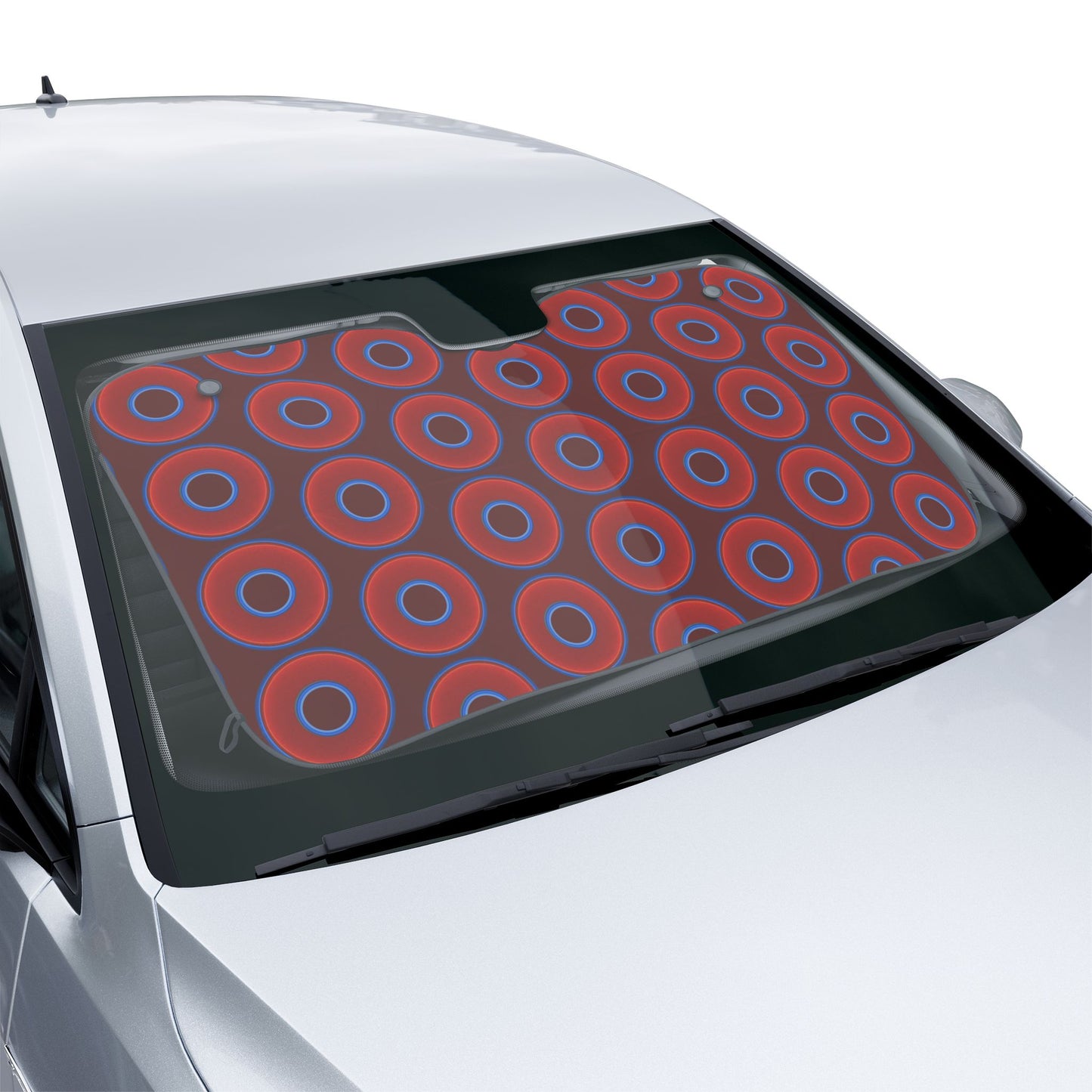 Automotive Donut Sun Shade - red vivid donuts w/dark red background